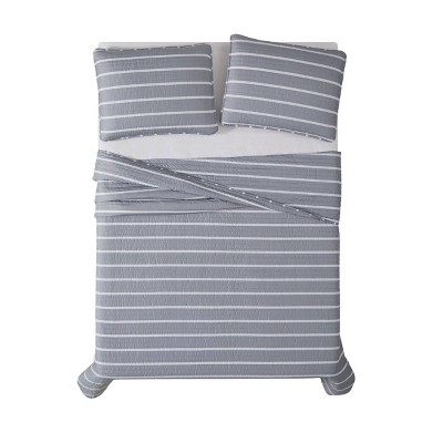 Gray Twin XL Microfiber Quilt and Sham Set