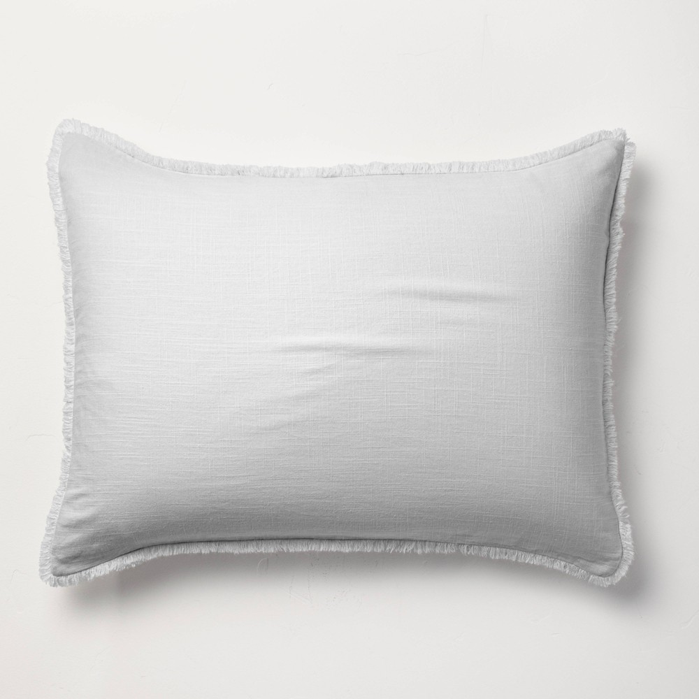 Photos - Pillowcase King Heavyweight Linen Blend Comforter Sham Light Gray - Casaluna™