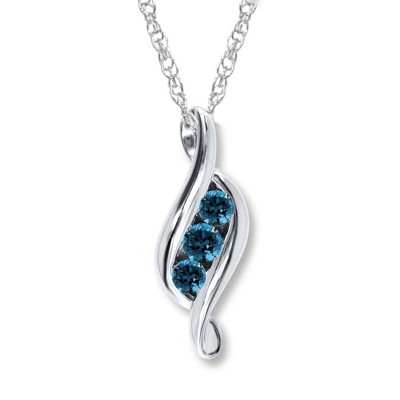 Pompeii3 1ct 3 Stone Blue Diamond Pendant 14K White Gold