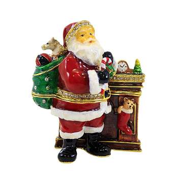 Kubla Craft 3.25 In Santa Fireplace Box Candy Cane Stocking Santa Figurines