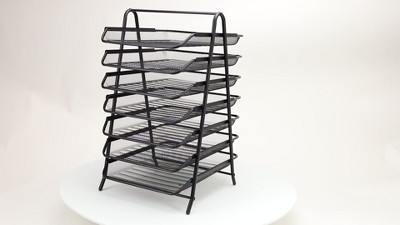 Black Metal Mesh 7-Tier Letter Tray Organizer with Handle