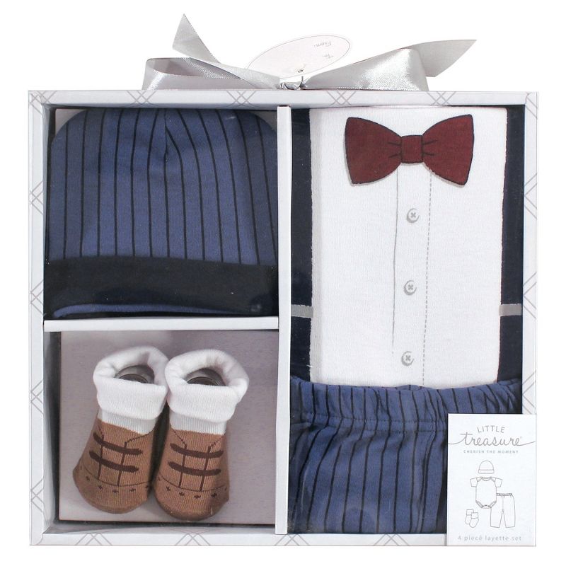 Little Treasure Baby Boy Boxed Gift Set, Navy Suspenders, 0-6 Months, 2 of 3