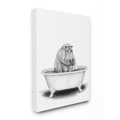 Stupell Industries Hippo In A Tub Funny Animal Bathroom Drawing