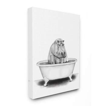 Stupell Industries Hippo In A Tub Funny Animal Bathroom Drawing