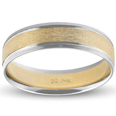 Pompeii3 Mens 14k White & Yellow Gold Two Tone Ring Satin Wedding Band 6mm Wide