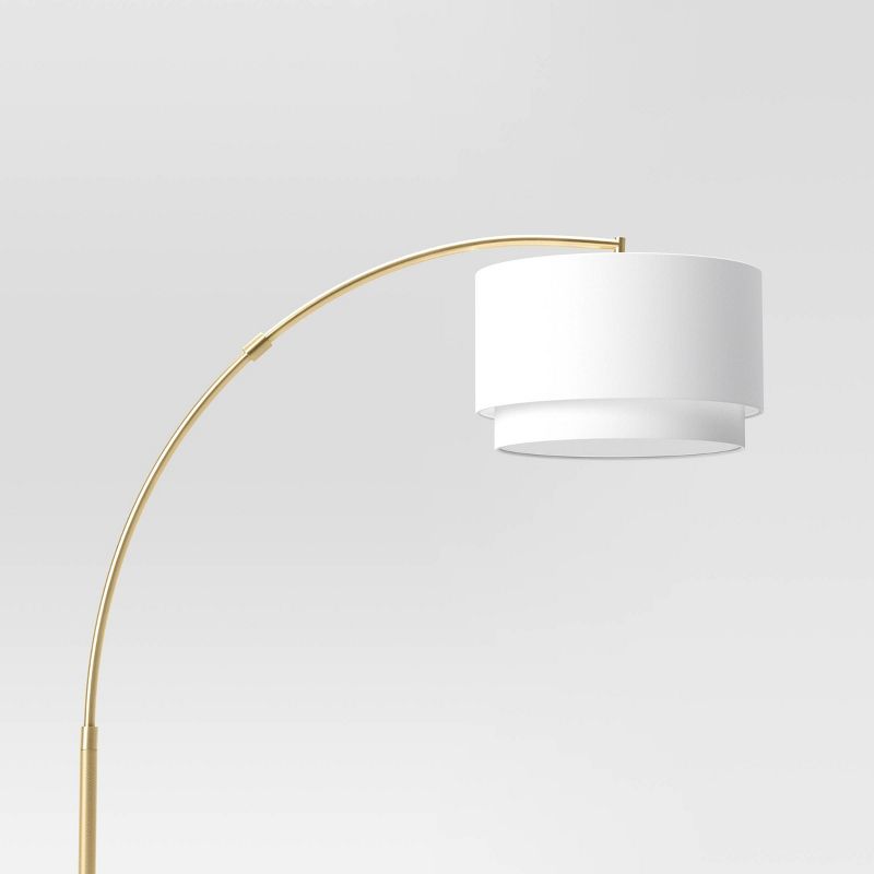 Knurled Metal Arc Floor Lamp with Tiered Shade Brass - Threshold™, 5 of 9