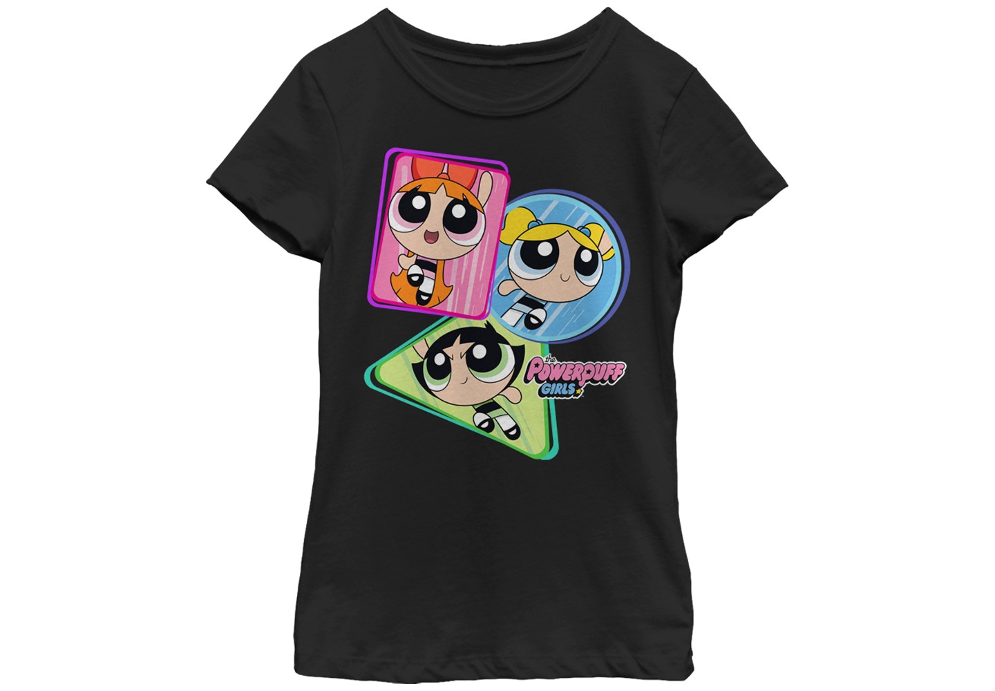 Футболка The Powerpuff Girls Superhero Shapes T-Shirt - Black для девочек, цвет: Чёрный — фото 1