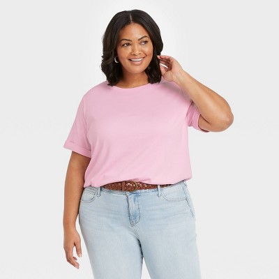 Women's Plus Size Short Sleeve Interlock T-Shirt - Ava & Viv™ Pink 2X
