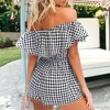 Anna-Kaci Women's Off Shoulder Short Rompers Ruffle Hem Drawstring Waist Fashion Jumpsuit - 2 of 4