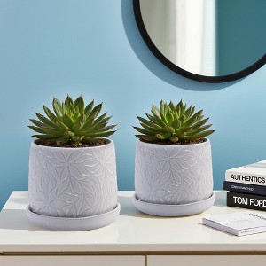 Wooakway 8" Dia Outdoor Indoor Ceramic Planter Pot Decorative Planter with Drainage Hole Patio Flower Pot - 1 of 4