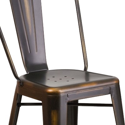 Copper Distressed Metal 24" Indoor-Outdoor Counter Stool with Back