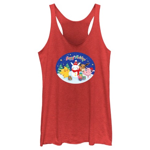 Women's Pokemon Christmas Happy Holidays Snowman Racerback Tank Top - image 1 of 4