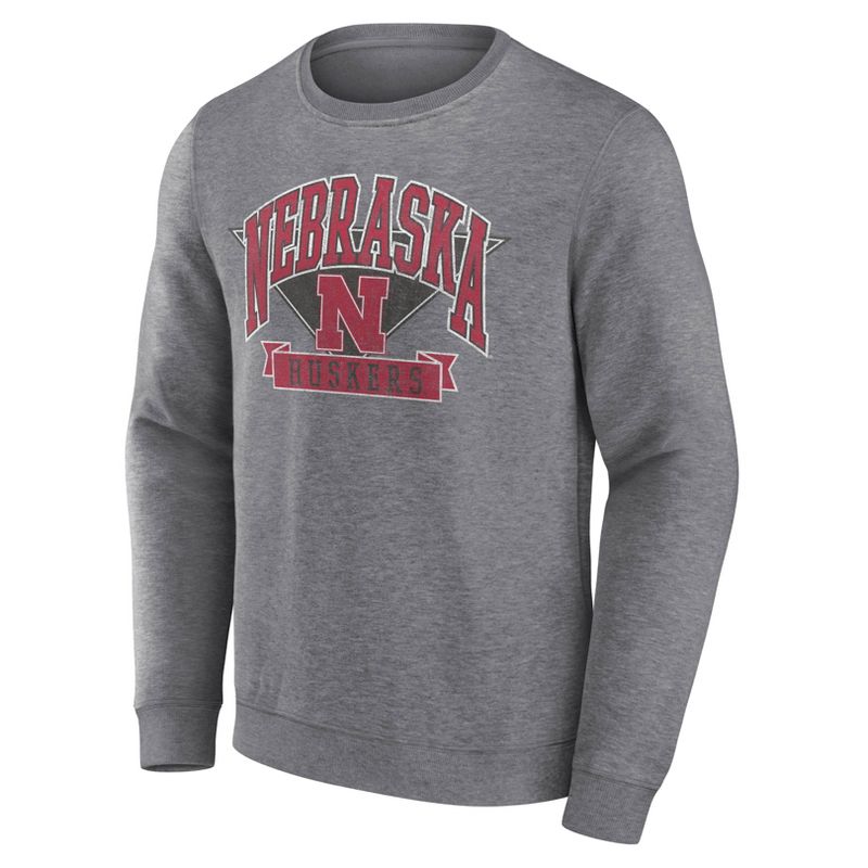 NCAA Nebraska Cornhuskers Men&#39;s Gray Crew Neck Fleece Sweatshirt, 2 of 4