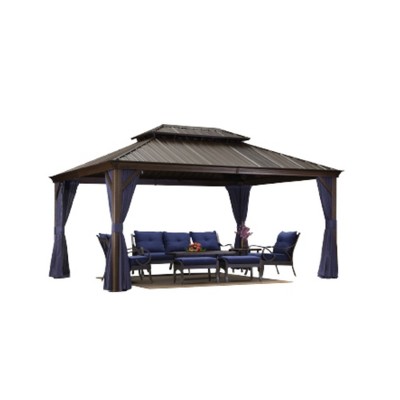 PURPLE LEAF Hardtop Gazebo Canopy with Netting and Curtains for Outdoor Deck Backyard Heavy Duty Metal Patio Permanent Pavilion