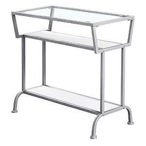 Monarch Specialties Accent Table Side End Narrow Small 2 Tier Living Room Bedroom Metal Tempered Glass Laminate White Grey Contemporary Modern - 1 of 4