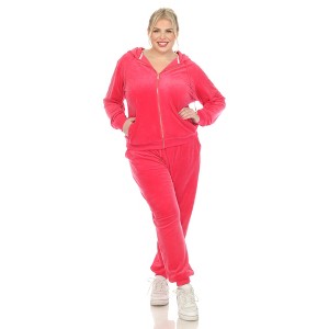 Women's Plus Size 2 Piece Velour Tracksuit Set - White Mark - 1 of 4