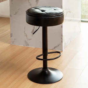 Faux Leather Round Armless Bar Chair with Metal Frame for Kitchen Counter Dining Living Room Set of 2 - 1 of 4