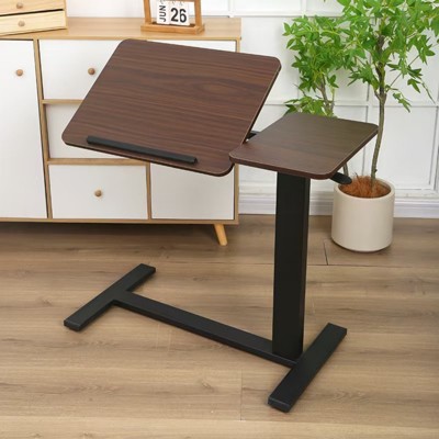 VisioGear Bedside Table, Folding Table with Wheels Height Adjustable, Tray Table for Laptop Bed, Sofa Side Table, Walnut&Black, 31.5"*15.7"*38"