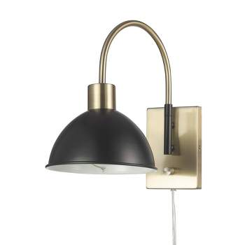 Ivy 1-Light Matte Brass Plug-In or Hardwire Wall Sconce with Matte Black Accents - Globe Electric