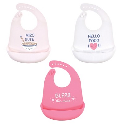 Hudson Baby Infant Girl Silicone Bibs 3pk, Miso Cute, One Size