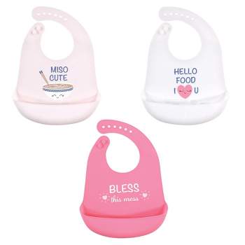 Hudson Baby Infant Girl Silicone Bibs 3pk, Miso Cute, One Size
