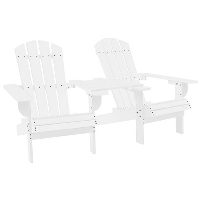vidaXL White Solid Fir Wood Adirondack Chair with Tea Table: Garden Patio Furniture with Ergonomic Design, Weather Resistant, Easy to Assemble