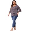 Agnes Orinda Women's Plus Size Floral Print V Neck Tiered Ruffle 3/4 Sleeve Casual Blouse - 3 of 4
