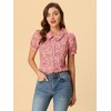 INSPIRE CHIC Women's Puff Short Sleeves Point Collar Button Down Floral Shirts - 2 of 4