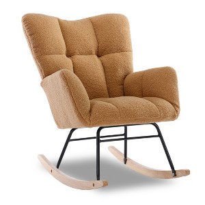 Teddy Fabric Tufted Upholstered Rocking Chair for Nursery Bedroom - 1 of 4
