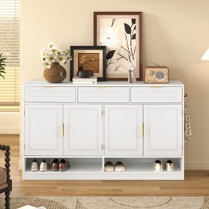 ORRD Farmhouse Sideboard with 3 Drawers & 4 Doors, 59.1" Large Storage Buffet with Adjustable Shelf & Open Compartments for Dining & Living Room - 1 of 4