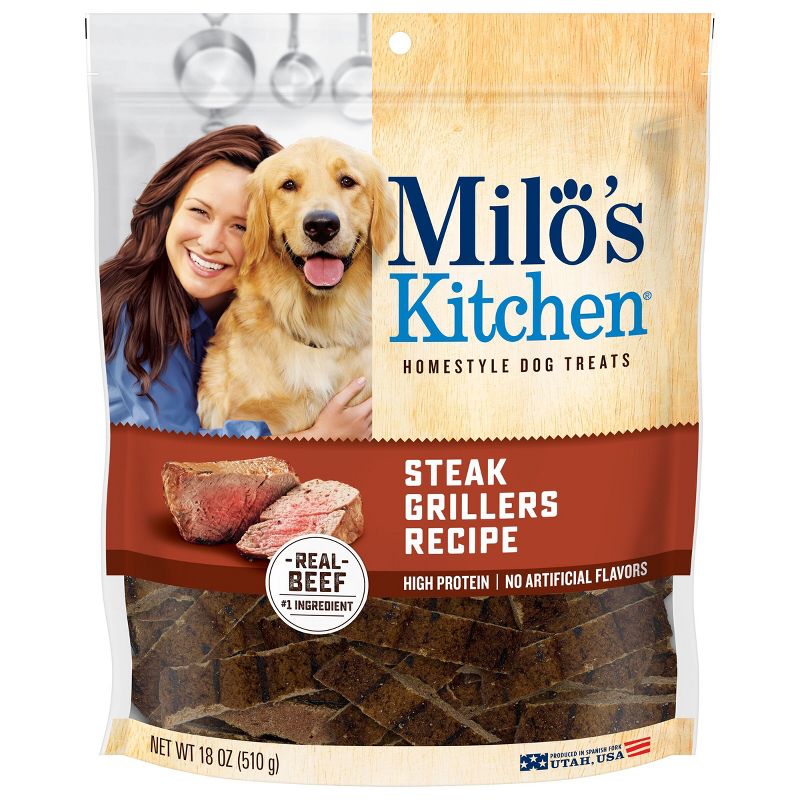 Milo&#39;s Kitchen Steak Grillers Beef Recipe with Angus Steak Chewy Dog Treats - 18oz, 1 of 5