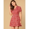 Allegra K Women's Button Up Short Sleeve A-Line Chiffon Vintage Floral Shirt Dress - 3 of 4