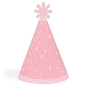 Big Dot of Happiness Pink Confetti Stars - Cone Happy Birthday Party Hats for Kids and Adults - Set of 8 (Standard Size) - 1 of 4
