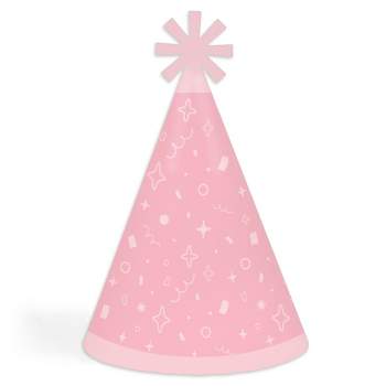Big Dot of Happiness Pink Confetti Stars - Cone Happy Birthday Party Hats for Kids and Adults - Set of 8 (Standard Size)