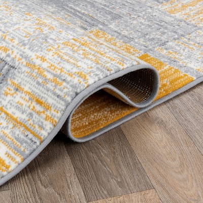 Yellow and Gray Geometric Distressed Area Rug 5' x 7'