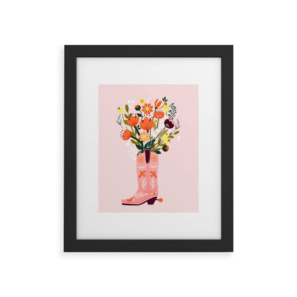 Photos - Wallpaper Deny Designs 8"x10" Showmemars Pink Cowboy Boot and Wild Flowers Black Fra