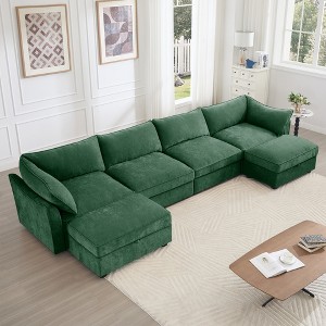 Oversized 146.4" Chenille U-Shaped Modular Sectional Sofa with 2 Storage Ottomans and Storage Drawers under Each Seat, 6-Piece Free combination - 1 of 4