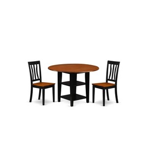 HomeStock 3-Piece Black and Cherry Finish Round Solid Wood Top Dining Table Set - 1 of 4