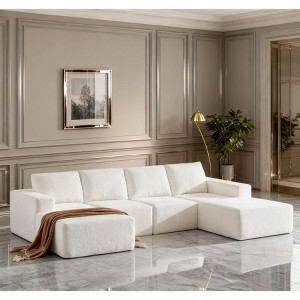 TIRAMISUBEST Modular U Shape Chenille Sectional Double Chaise Lounge with Waist Pillows 6 Seat Upholstered Symmetrical Indoor Furniture 55"/72" - 1 of 4