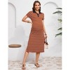 Maternity Dress Summer Collared V Neck Short Sleeve Striped Knit Button Side Slit Bodycon photoshoot Midi Dress - 3 of 4