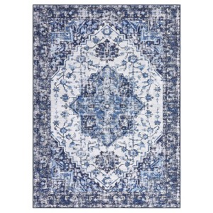 Garvee Vintage Area Rug, Low-Pile Machine Washable Rug, Non-Shedding Ultra-Thin Stain Resistant, Non Slip Rubber Backing(Blue) - 1 of 4