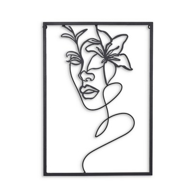 HomeRoots 20" X 14" Black Metal Abstract Female Face Hanging Dimensional Sculpture
