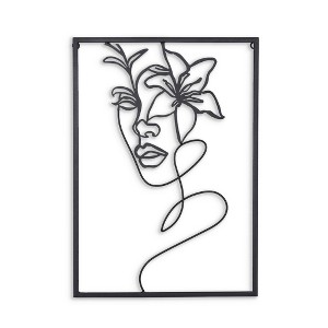 HomeRoots 20" X 14" Black Metal Abstract Female Face Hanging Dimensional Sculpture - 1 of 4