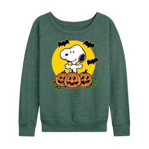 Women's - Peanuts - Snoopy Pumpkin Patch Lightweight French Terry Wide Neck Long Sleeve Shirt - 1 of 4