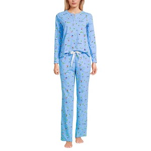 Lands' End Women's Petite Knit 2 Piece Pajama Set - Long Sleeve Top and Pants - 1 of 4