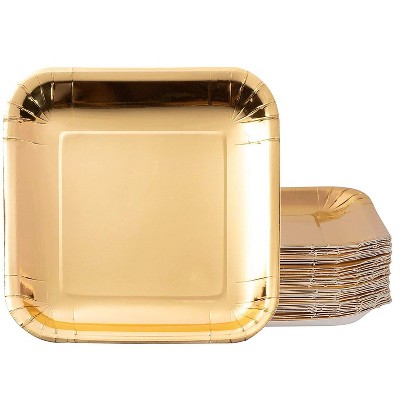 Juvale 48-Pack Disposable Metallic Gold Foil Paper Square Plates Party Supplies 9-Inch