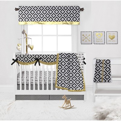 Bacati - Love Aztec Print Black Gold 10 pc Crib Bedding Set with Long Rail Guard Cover