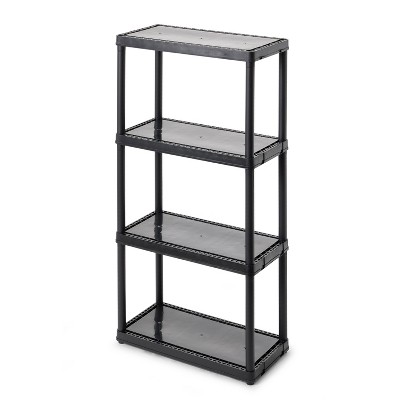 Gracious Living Multipurpose 4 Shelf Fixed Height Solid Plastic Resin  Storage Unit for Indoor and Outdoor Home or Office Organization - Black