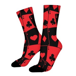 Red Poker Card Women Printed Crew Socks Funny Funky Socks Soft Polyester Novelty Gifts for Artists Men - 1 of 1