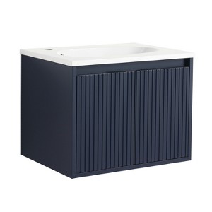 SEVOBAL Bathroom Storage Cabinets, 24 Inch Modern Navy Blue Bathroom Vanity with Drop-Shaped Resin Sink and Soft Closing Hinge, Blue, 18.2"*24"*18.2
" - 1 of 4